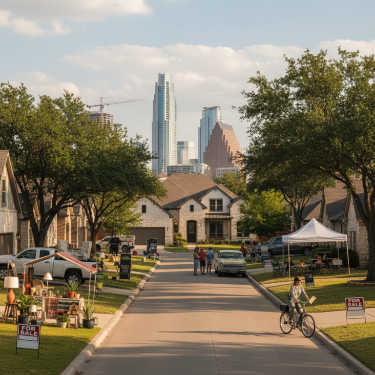 Austin Texas residential neighborhood with for-sale homes