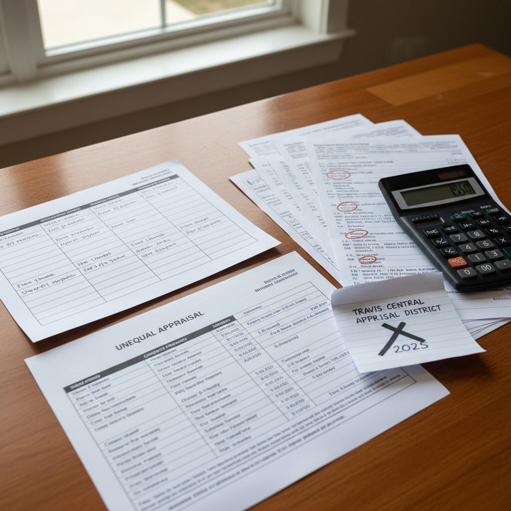 Comparable sales documents and calculator on a desk
