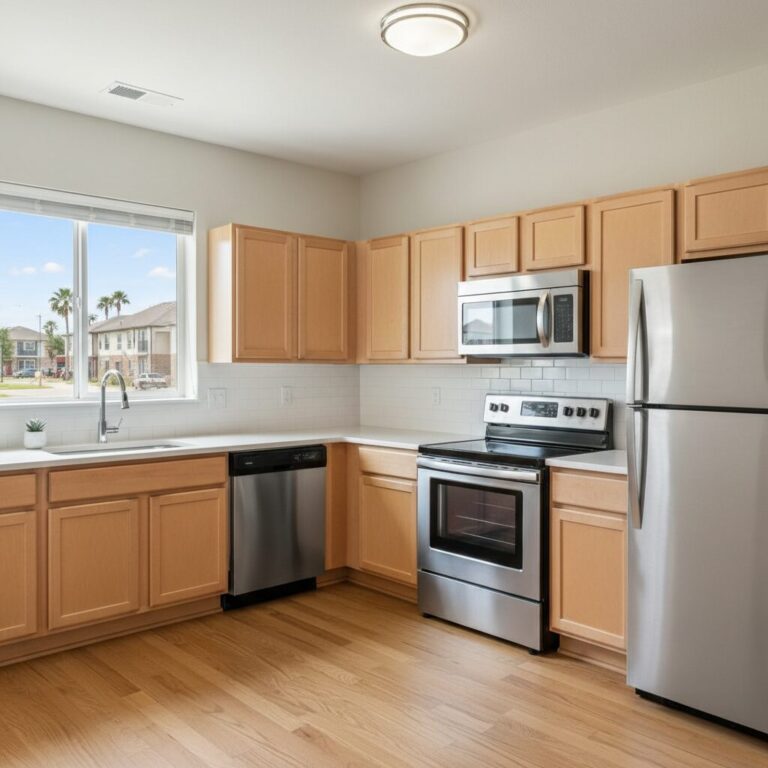 Spotless empty apartment kitchen ready for move-out inspection