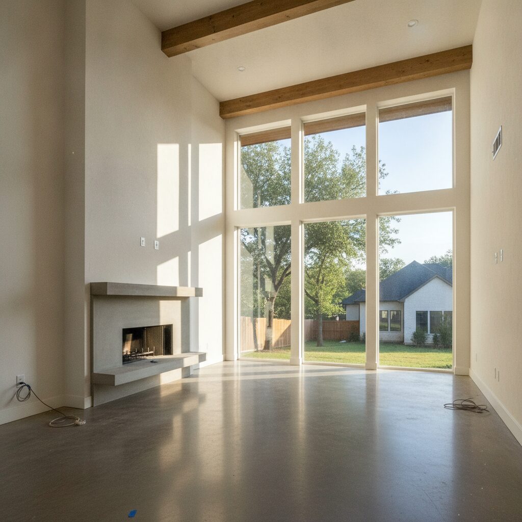 Vacant living room before home staging in an Austin house