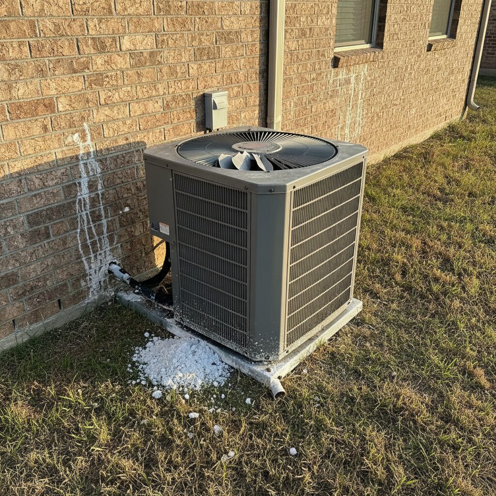 Residential HVAC condenser unit next to a house exterior
