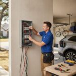 Licensed electrician installing a residential electrical panel upgrade
